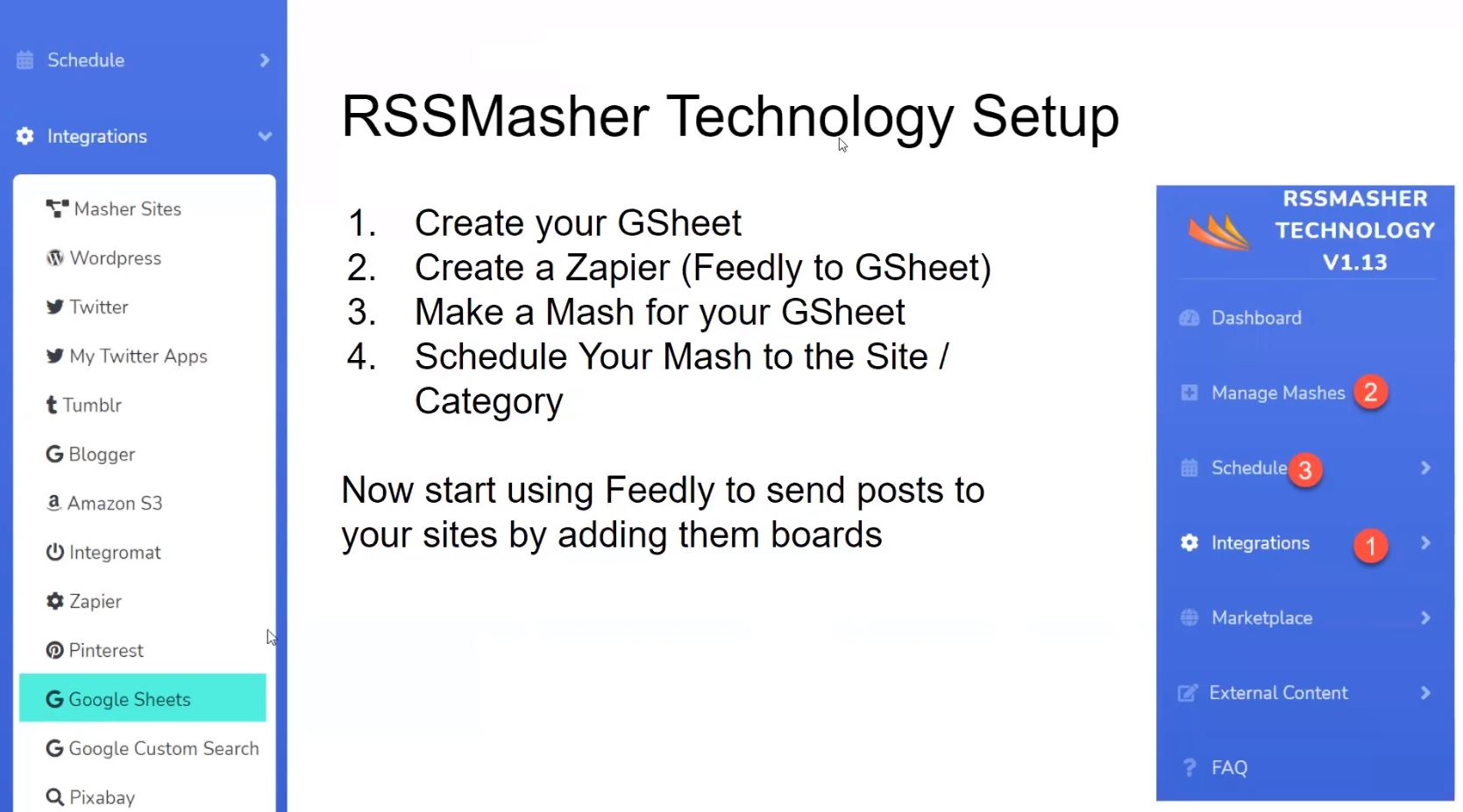 image of the process flow steps for getting content from Feedly to RSSMasher