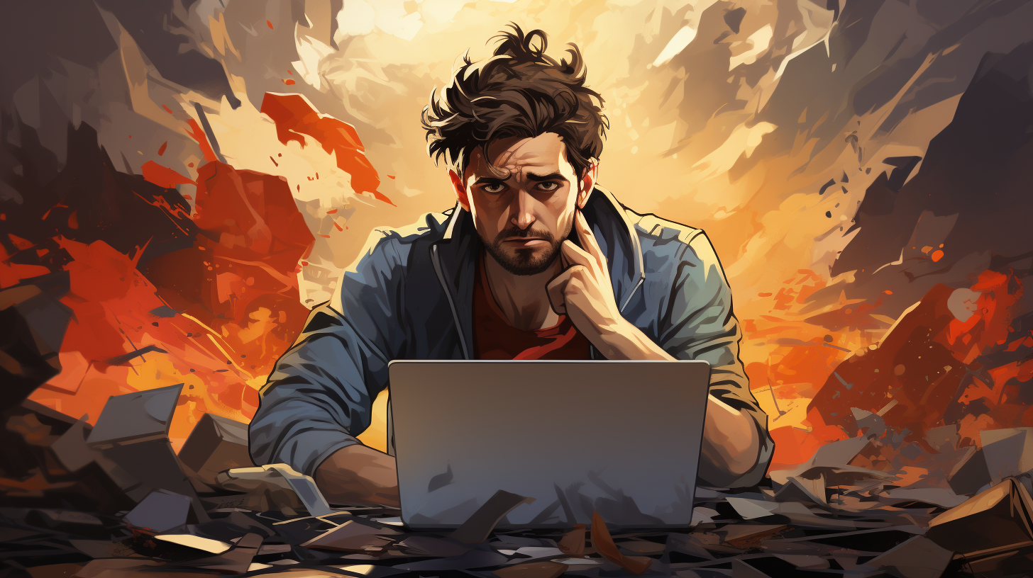 Image of man using a laptop, frustrated with working with RSS plugins