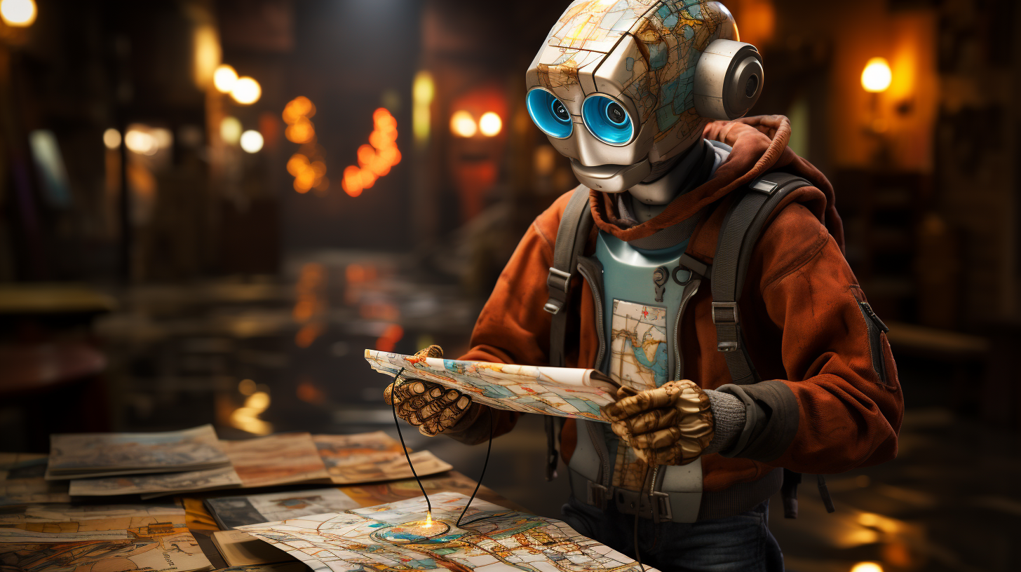 image of a robot reading a map