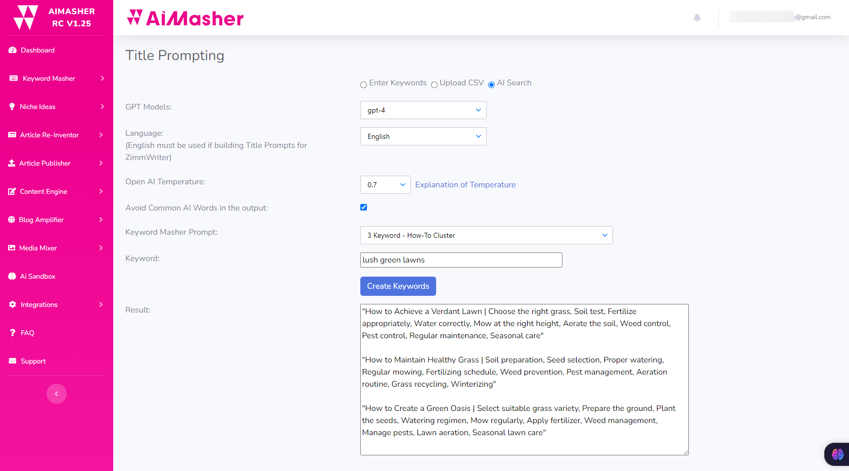 Image of the Title Prompting page in AiMasher's Keyword Masher app